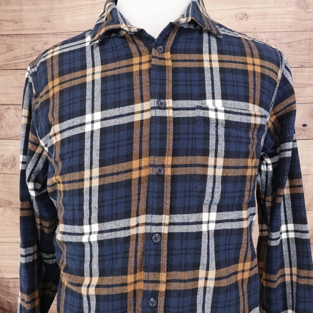 Eddie Bauer Shirt Mens XL Blue Brown Plaid Flannel Long Sleeve Button Up Pocket